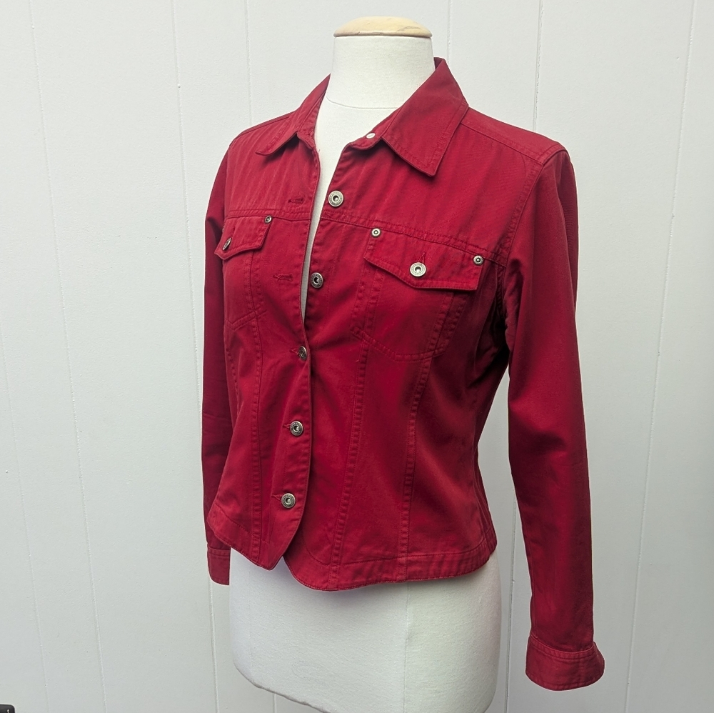 Vintage Red Cotton Twill Jean Jacket By Crazy Horse Size PM